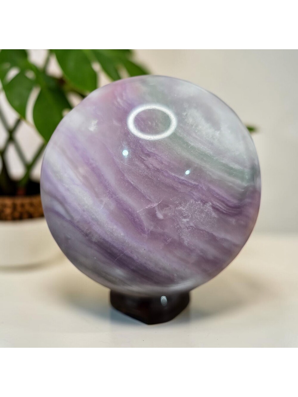 A393. Silky Banded Fluorite 84mm Sphere Orb